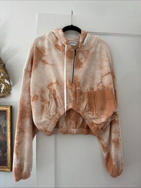 Lovers + Friends Tie-Dye Cropped Hoodie Jacket - Cream & Brown